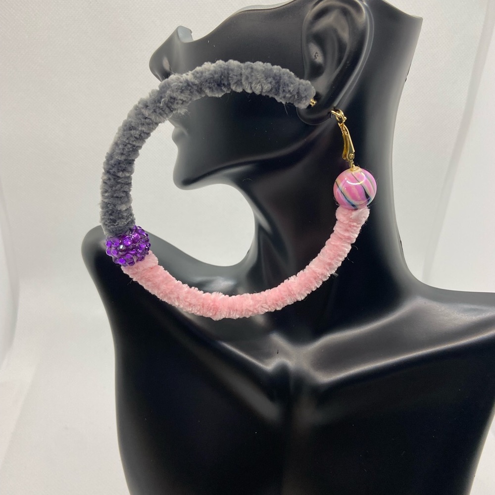 Plush beaded large hoops